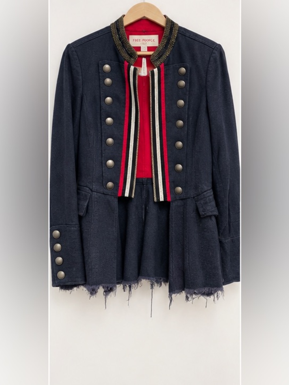 NWT Free People Military Ruffle Hem Jacket Navy Size S